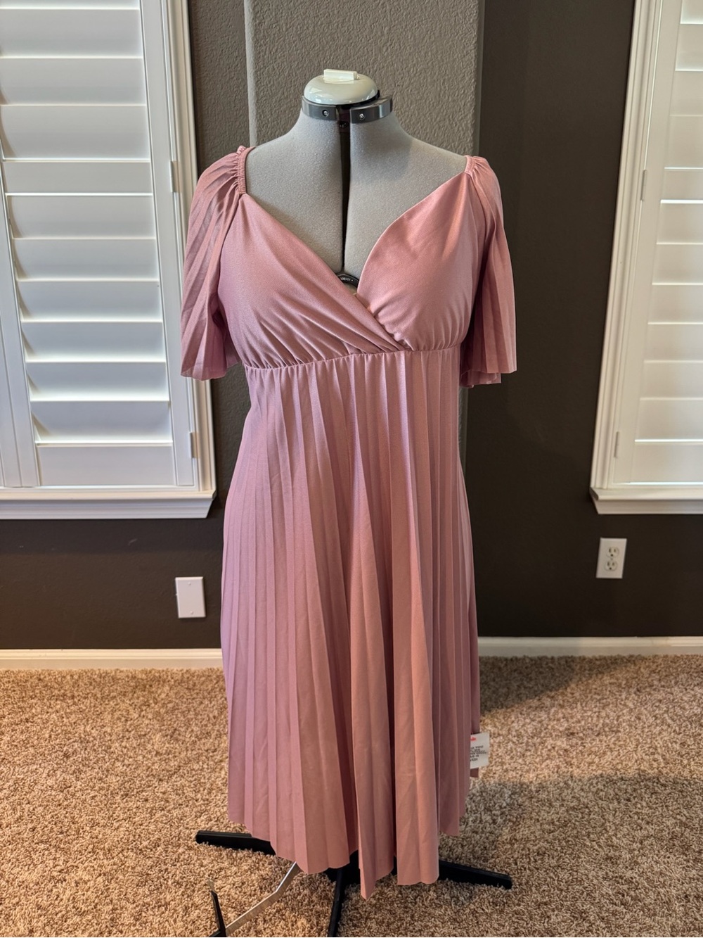 ASOS Pink Pleated Dress with Cutout Back